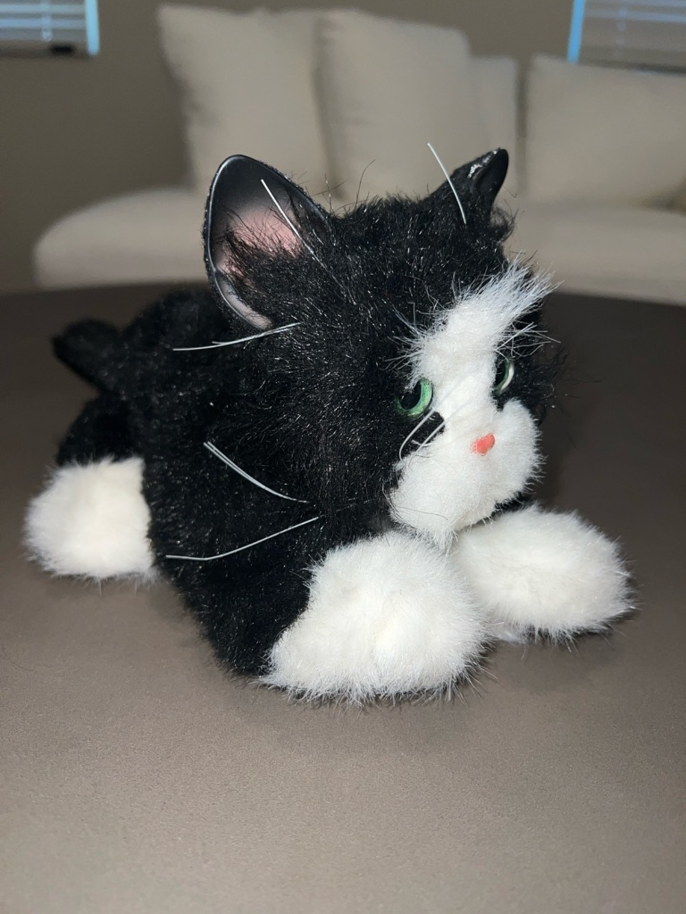 Y2K FurReal Friends WORKING Black and White Plush Cat Toy with Green Eyes
